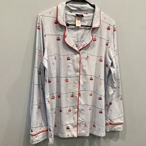 Bedhead Womens Pajama Top Size M Blue Red Ski Lift Classic Preppy Cotton PJ